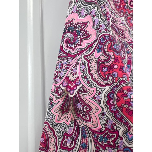 Talbots Wrinkle Resistant Womens 4P Paisley Floral 3/4 Sleeve Button Front Pink - Picture 2 of 9